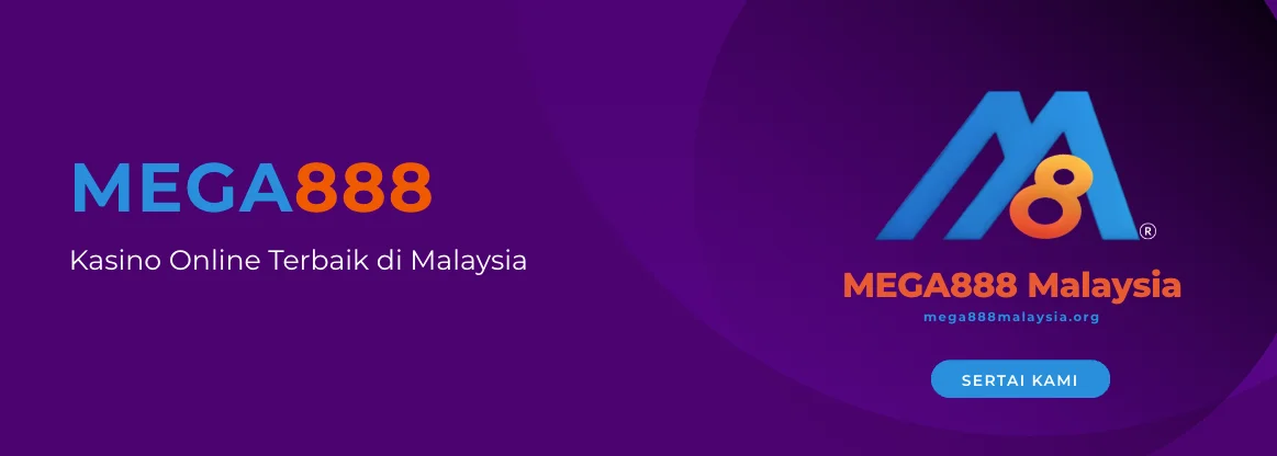 Promotional banner with a purple background featuring the MEGA888 logo, the text MEGA888 – Malaysia's Top Online Casino Gaming, and a call-to-action button labeled Join Now